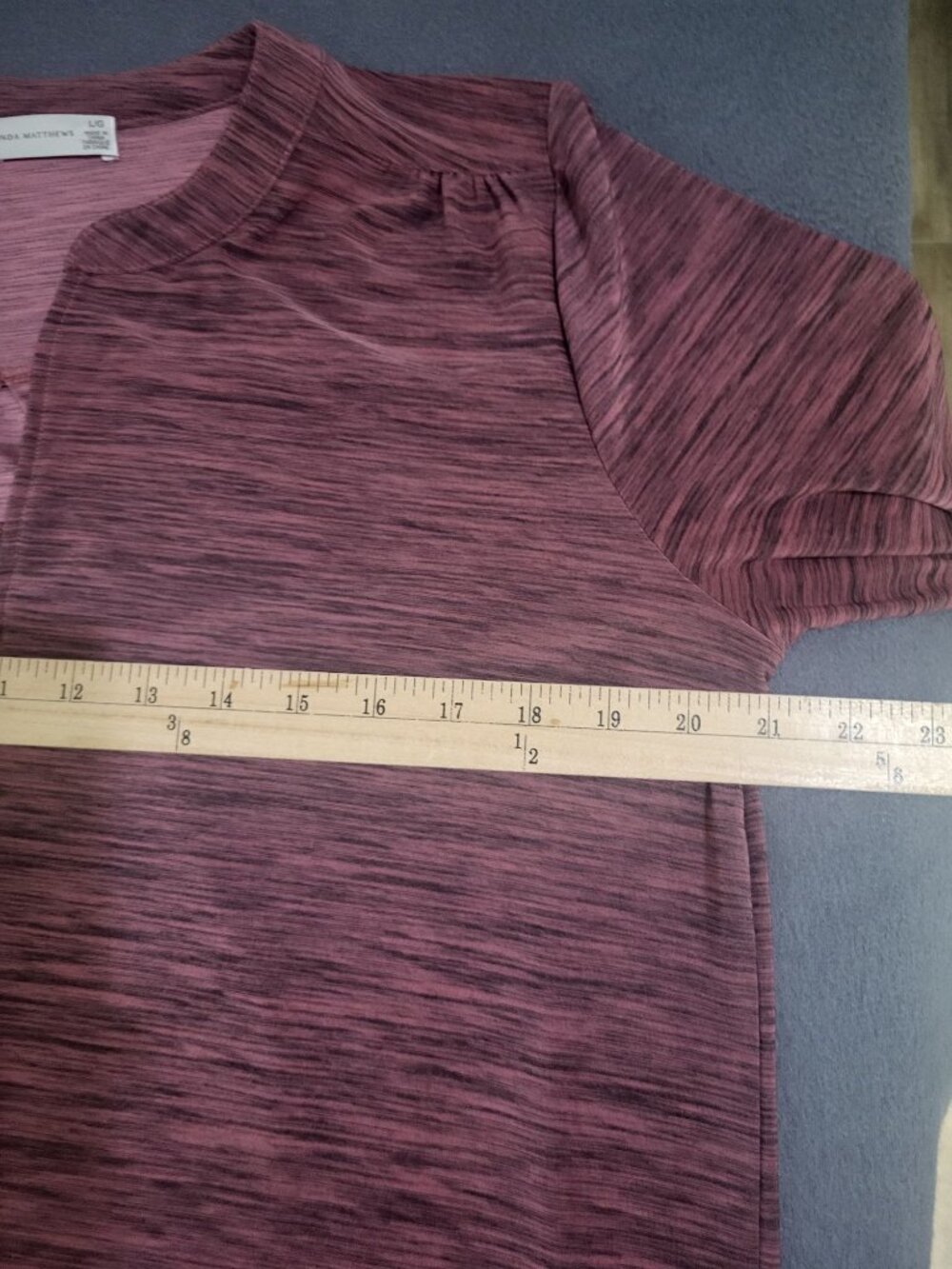 Linda Matthews SZ LG Roll Tab Sleeve Blouse Top Space Dye Heathered Partial Zip - Picture 5 of 8